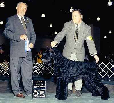 Proud handlers with champion dog